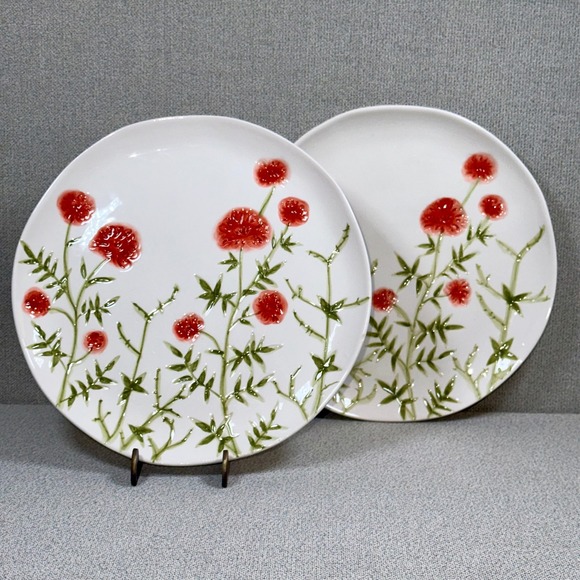 Kirkland'S Other - Set of 2 Vintage Kirkland's Red Poppies Embossed Ceramic Plates White 8.25"